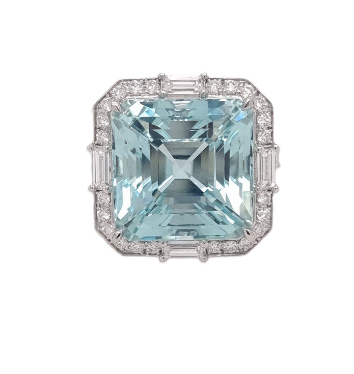 Platinum Aquamarine and Diamond Ring