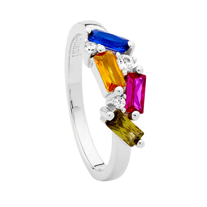 Ellani Sterling Silver Multi Coloured Cz Ring 4