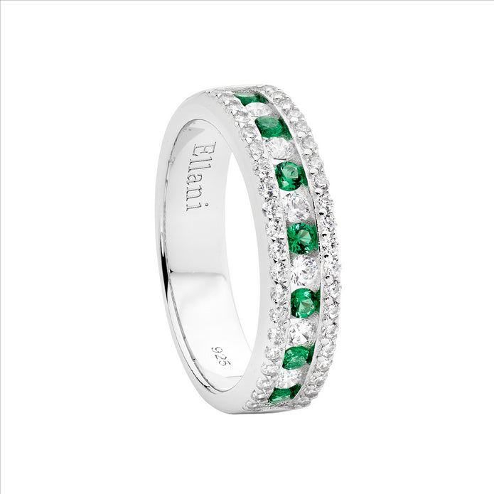 Sterling Silver Green & White CZ Ring