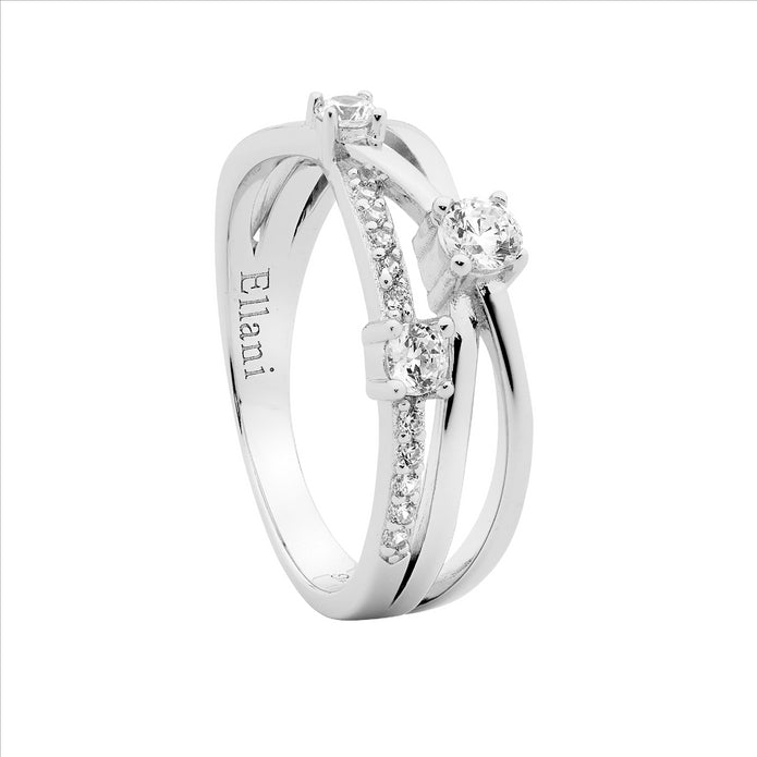 Sterling Silver CZ Crossover Ring