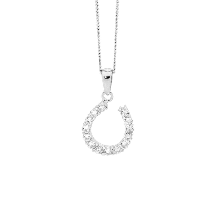 Ellani Sterling Silver Cz Horse Shoe Pendant