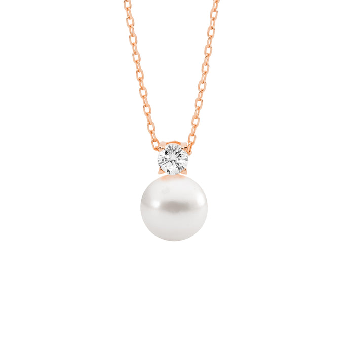 Ellani Sterling Silver Rgp 4mm Cz And Pearl Pendant