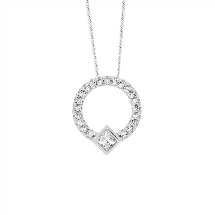 Ellani Sterling Silver Cz 13mm Open Circle Pendant 5