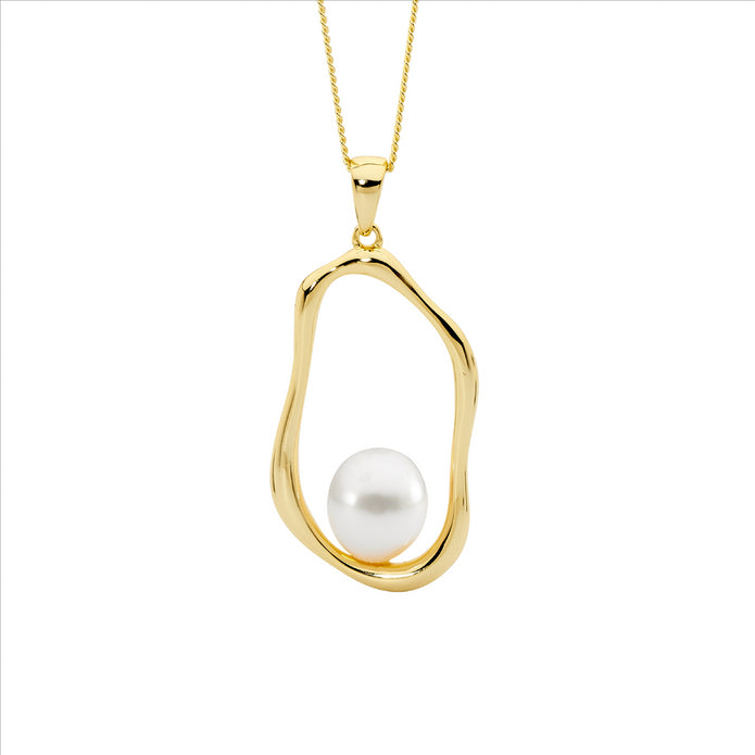 Ellani Sterling Silver Gp Pearl Oval Wave Pendant