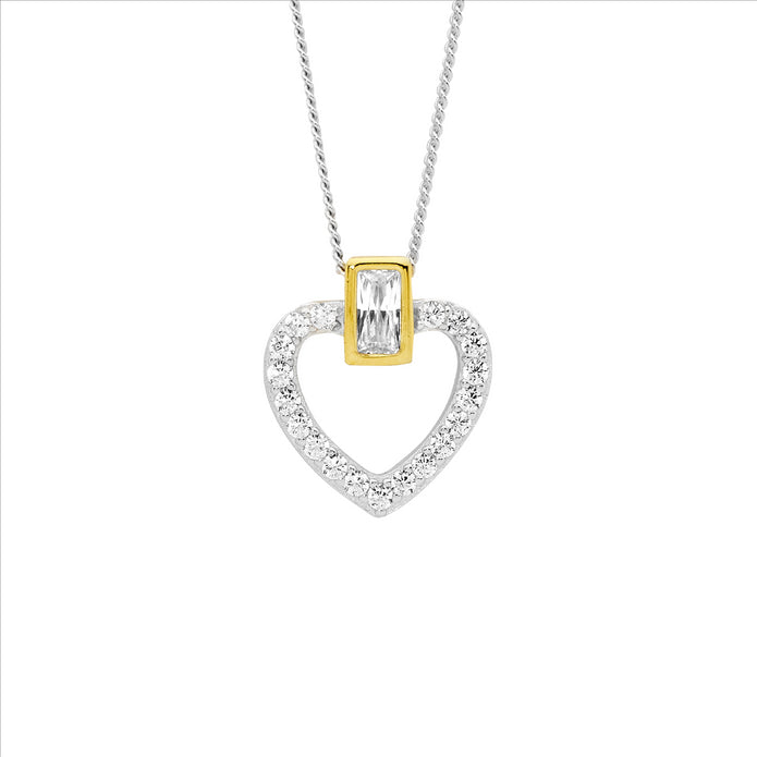 Ellani Sterling Silver Gp Cz Heart Pendant 2