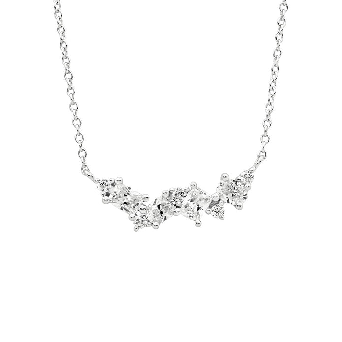 Ellani Sterling Silver Cz Cluster Pendant