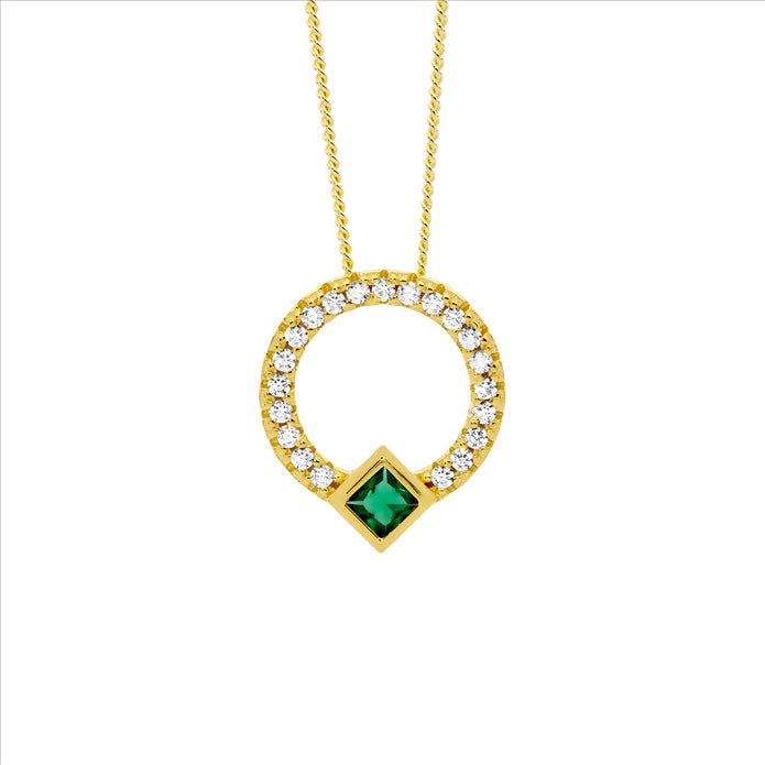 Ellani Sterling Silver Gp Cz 13mm Open Circle Pendant 2