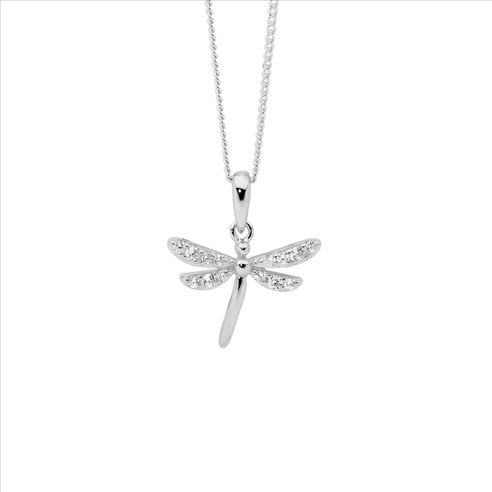 Ellani Sterling Silver Cz Dragonfly Pendant