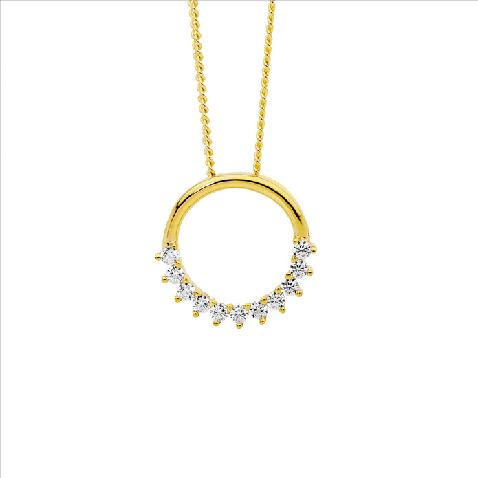 Ellani Sterling Silver Gp 12mm Cz Open Circle Pendant