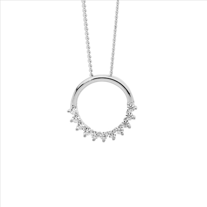 Ellani Sterling Silver 12mm Cz Open Circle Pendant 2