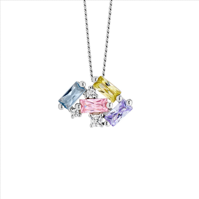 Ellani Sterling Silver Multi Coloured Cz Cluster Pendant 2