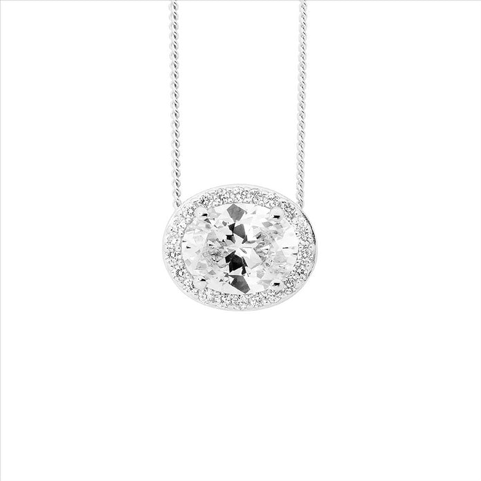 Ellani Sterling Silver Cz Oval Pendant