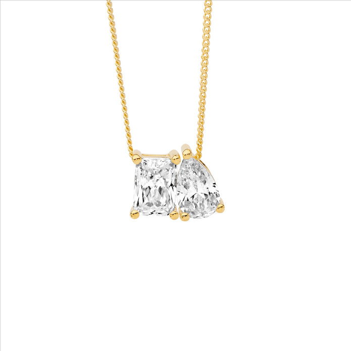 Sterling Silver GP 2 Stone CZ Pendant