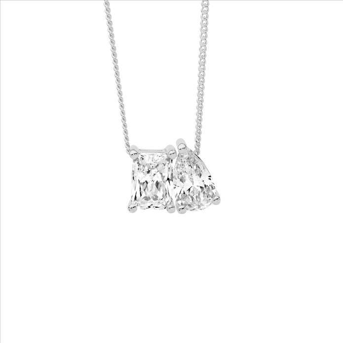 Sterling Silver 2 Stone CZ Pendant