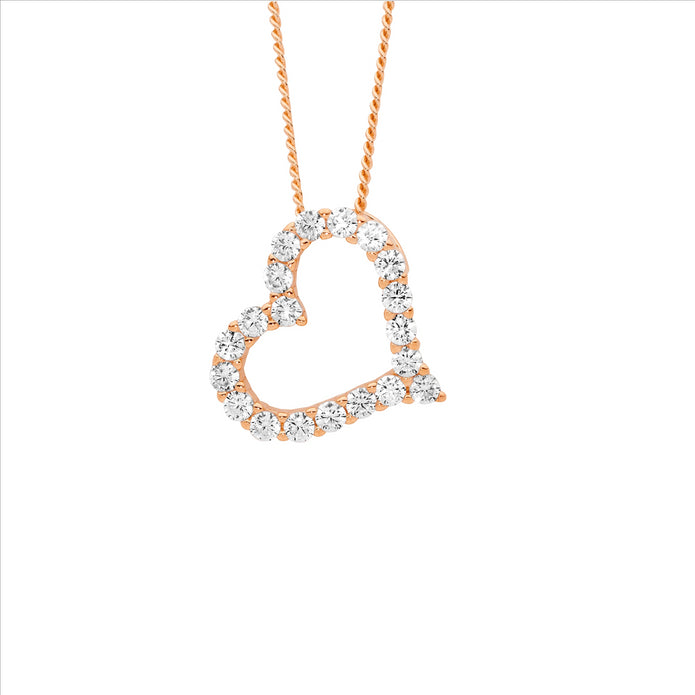 Sterling Silver RGP CZ Heart Pendant