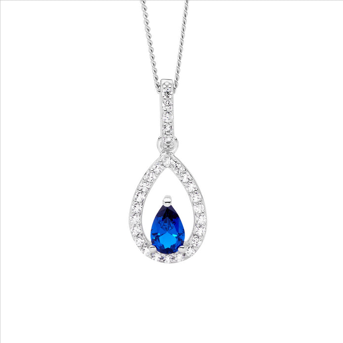 Sterling Silver Blue CZ Tear Drop Pendant