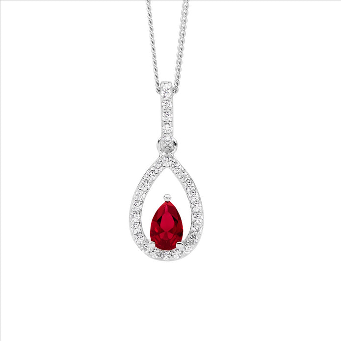 Sterling Silver Red CZ Tear Drop Pendant