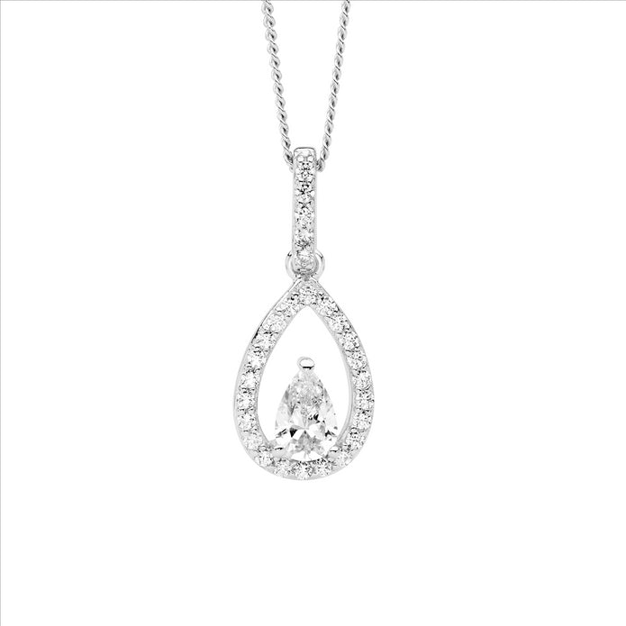 Sterling Silver CZ Tear Drop Pendant
