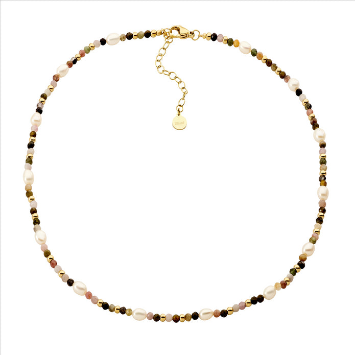Ellani Sp134 Ellani Tourmaline & Freshwater Pearl Necklet 40cm.