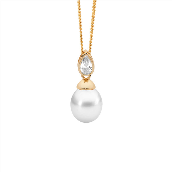 Sterling Silver YGP Pearl Drop Pendant