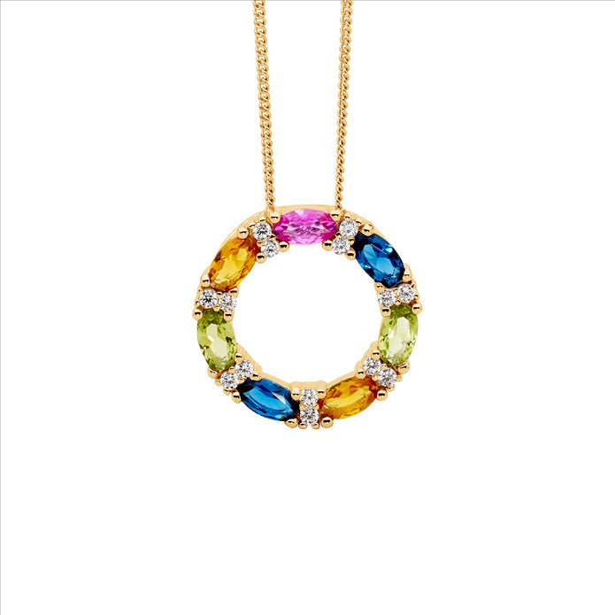 Sterling Silver YGP Multi Coloured Circle Pendant