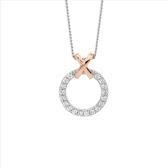 Sterling Silver RGP CZ Circle 'X' Pendant