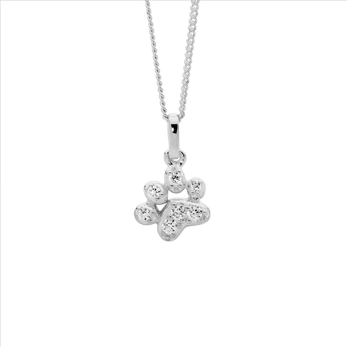Sterling Silver CZ Paw Pendant