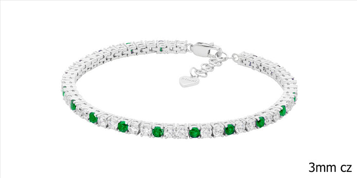 Ellani Sterling Silver 3mm Green And White Cz's Tennis Bracelet