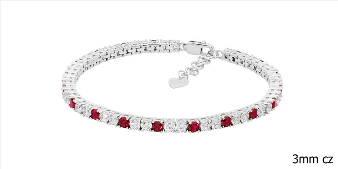 Ellani Sterling Silver 3mm Red And White Cz's Tennis Bracelet