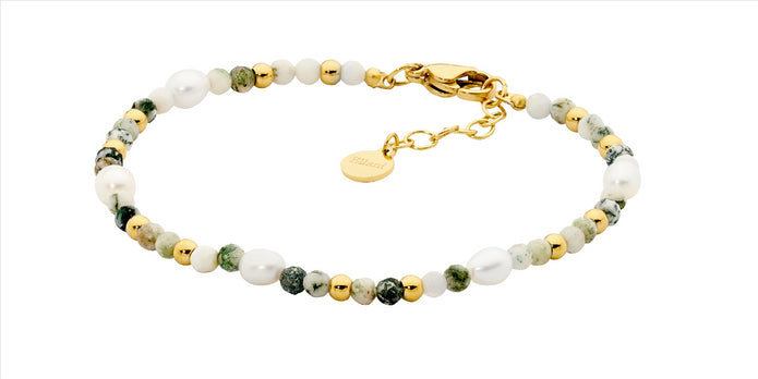 Ellani Stainless Steel Agate & Pearl Bracelet