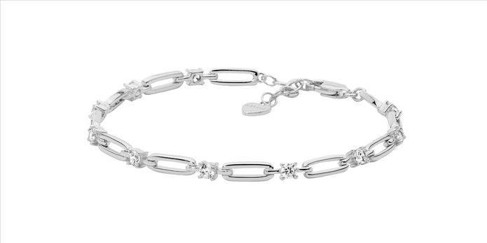 Sterling Silver CZ Open Oval Link Bracelet