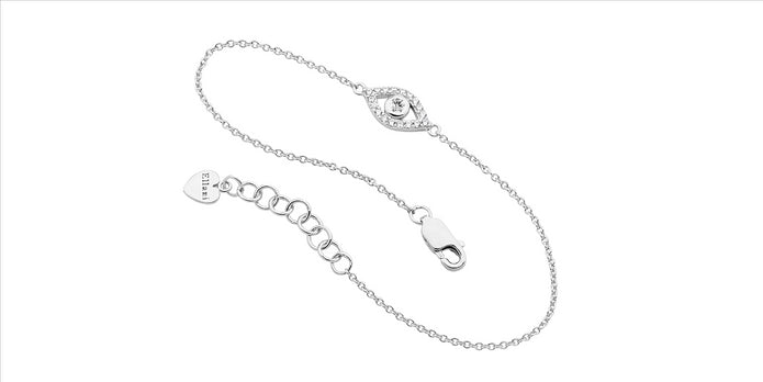 Sterling Silver CZ Evil Eye Bracelet.