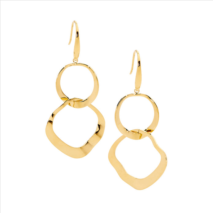 Ellani Stainless Steel Gp Double Open Wave Drop Earrings