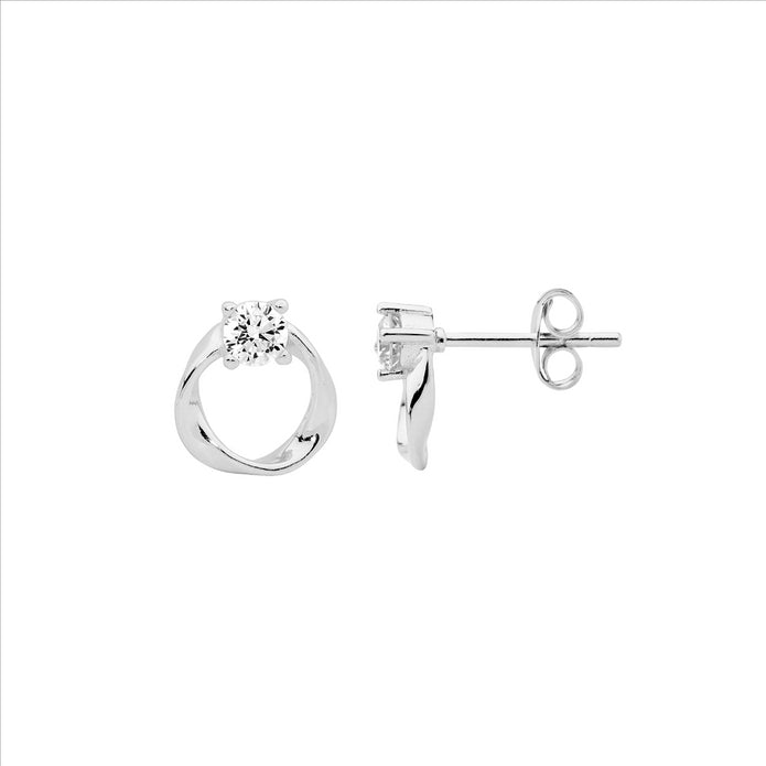 Ellani Sterling Silver 9mm Cz Stud Earrings