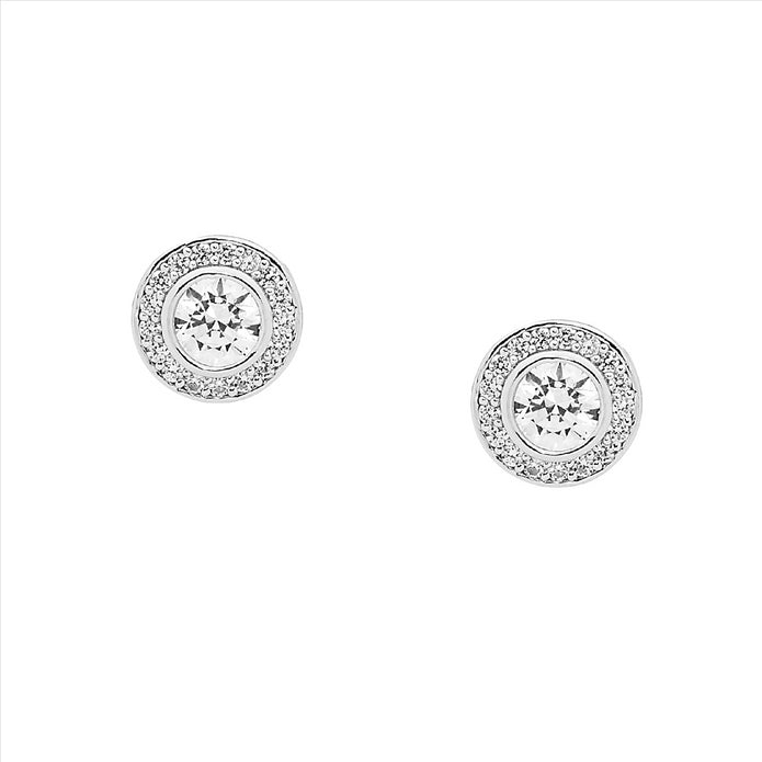 Ellani Sterling Silver Cz Halo Stud Earrings