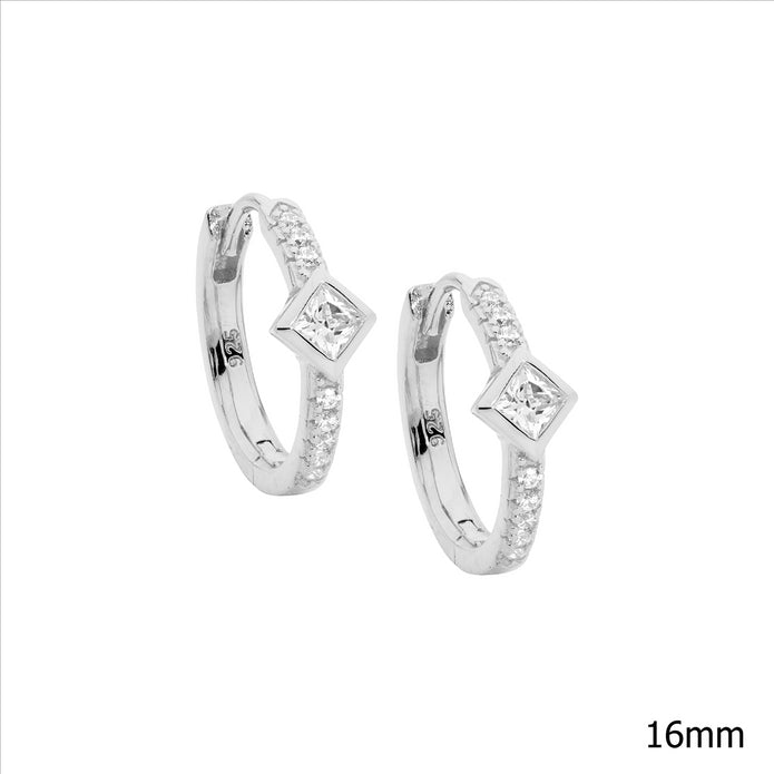 Ellani Sterling Silver Cz 16mm Hoop Earrings 2