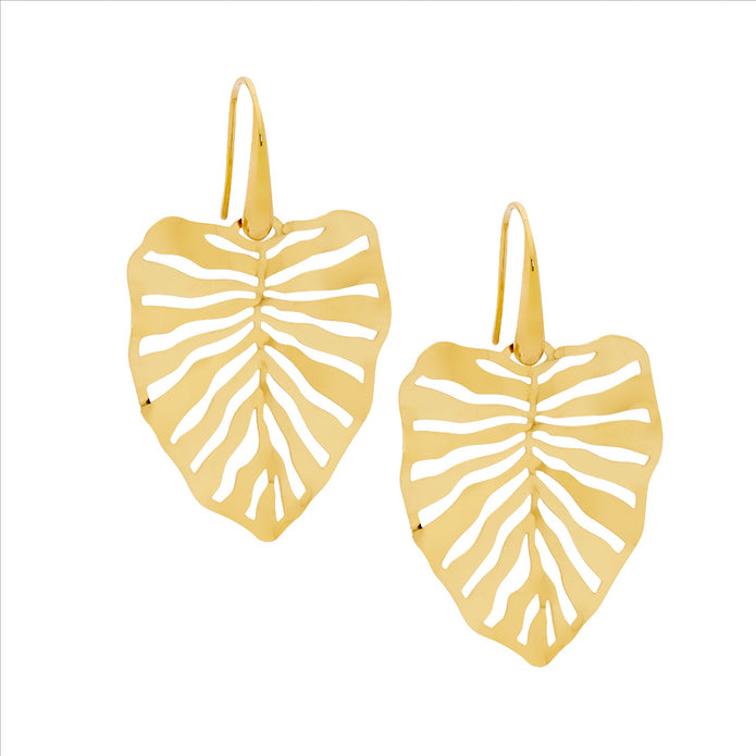 Ellani Stainless Steel Gp 36mm Monstera Leaf Earrings