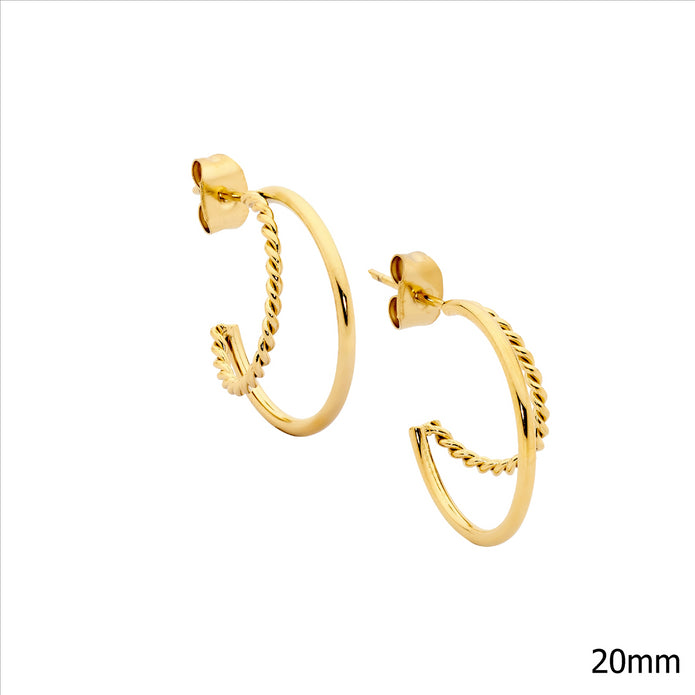 Ellani Stainless Steel Gp 20mm Double Hoop Earrings
