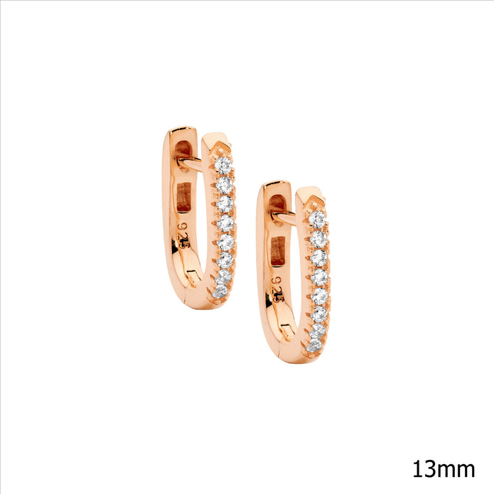 Ellani Sterling Silver Rgp Cz 13mm Oval Hoop Earrings