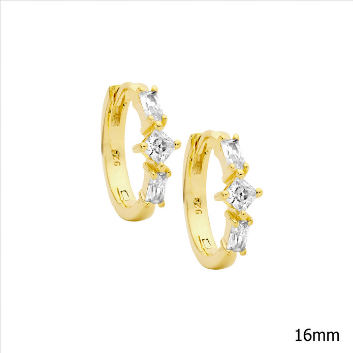 Ellani Sterling Silver Gp Cz Hoop Earrings