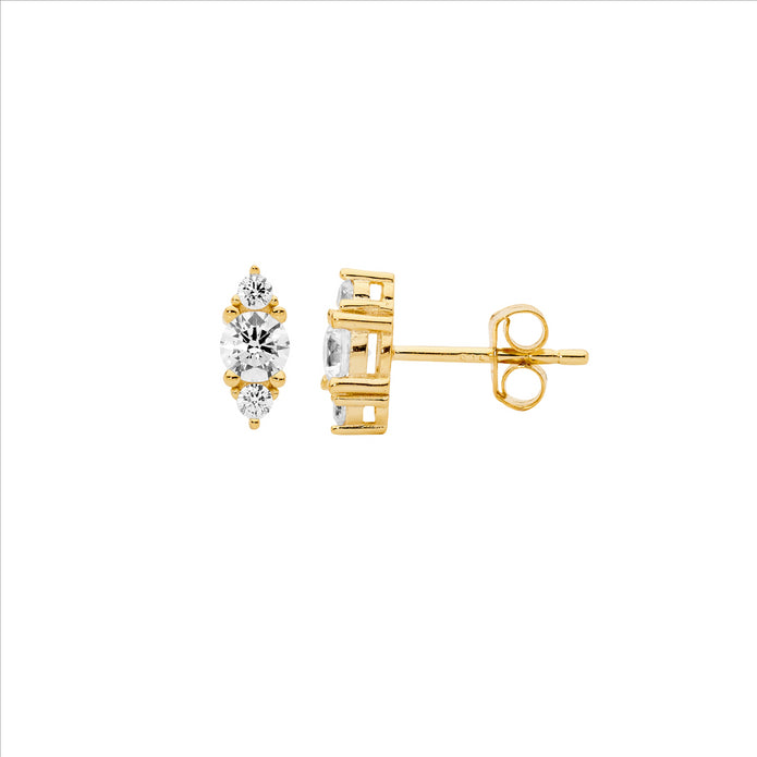 Sterling Silver YGP CZ Stud Earrings