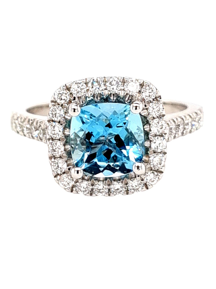 18ct White Gold Aquamarine And Diamond Ring