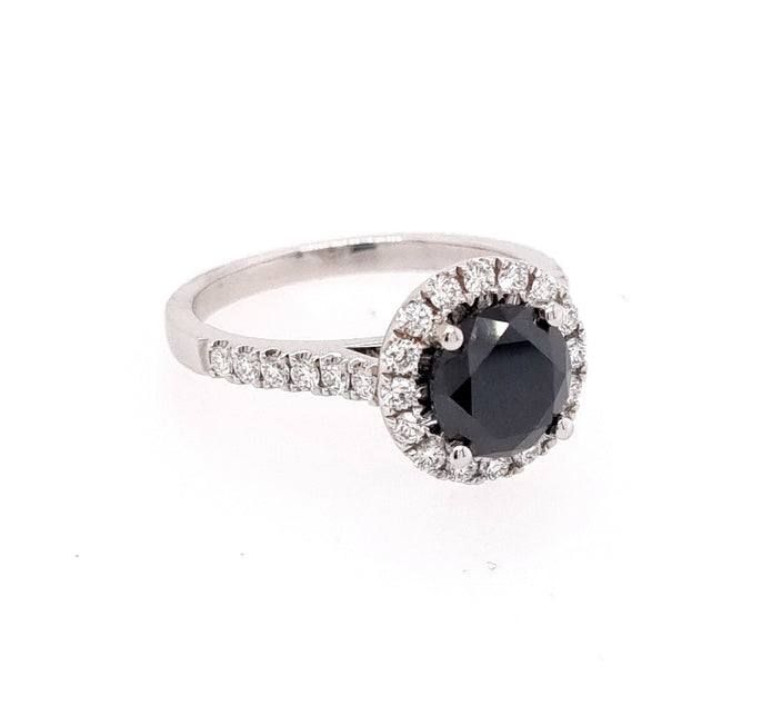 18ct White Gold Halo Black And White Diamond Ring