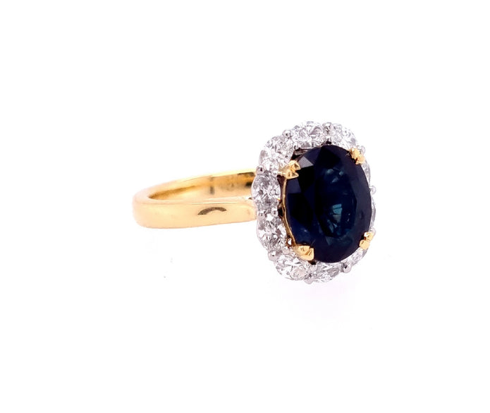 Platinum And 18ct Yellow Gold Australian Blue Sapphire And Diamond Ring