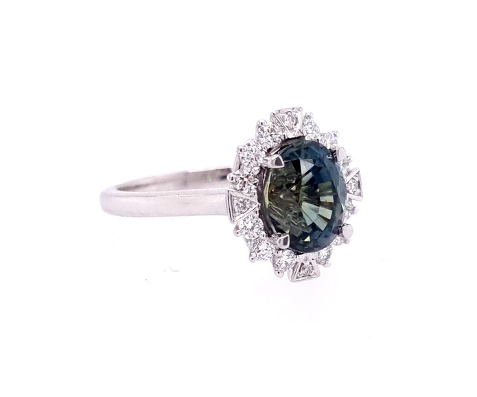 Platinum Green Sapphire And Diamond Ring