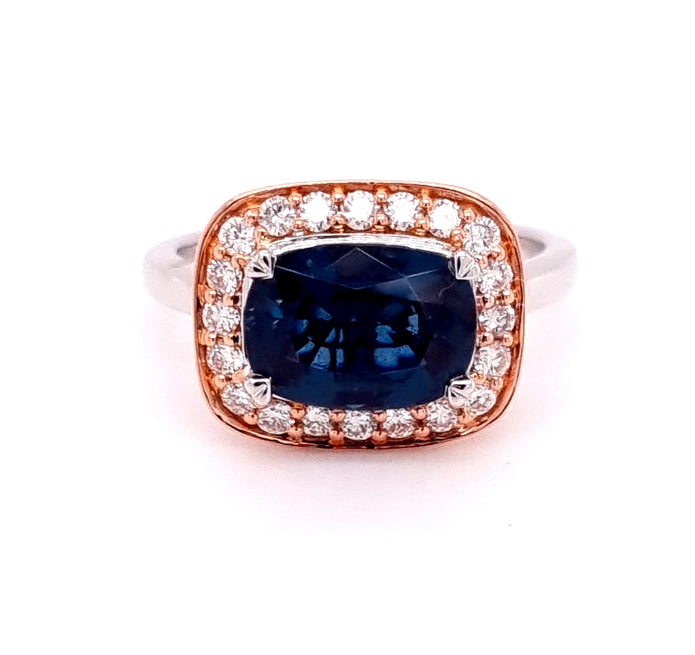 Platinum And 18ct Rose Gold Blue Spinel And Diamond Ring