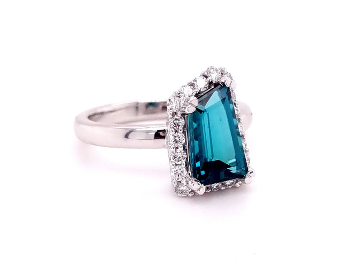Platinum Green Tourmaline And Diamond Ring