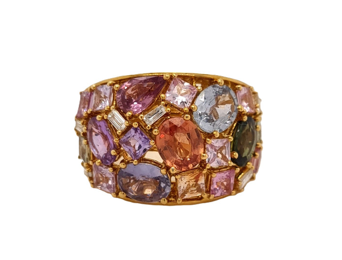 18ct Yellow Gold Multi Sapphire & Diamond Ring