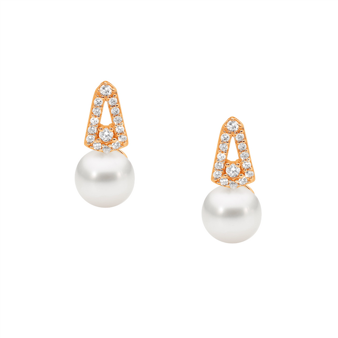 Ellani Sterling Silver Rgp White Cz V Freshwater Pearl Stud Earrings