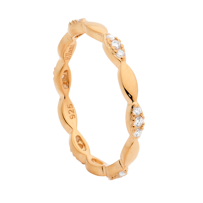 Ellani Sterling Silver Rgp White Cz Stacker Ring